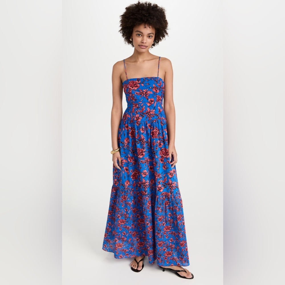 Playa Lucila Square neck Red and Blue floral Spaghetti Strap Sundress NWT